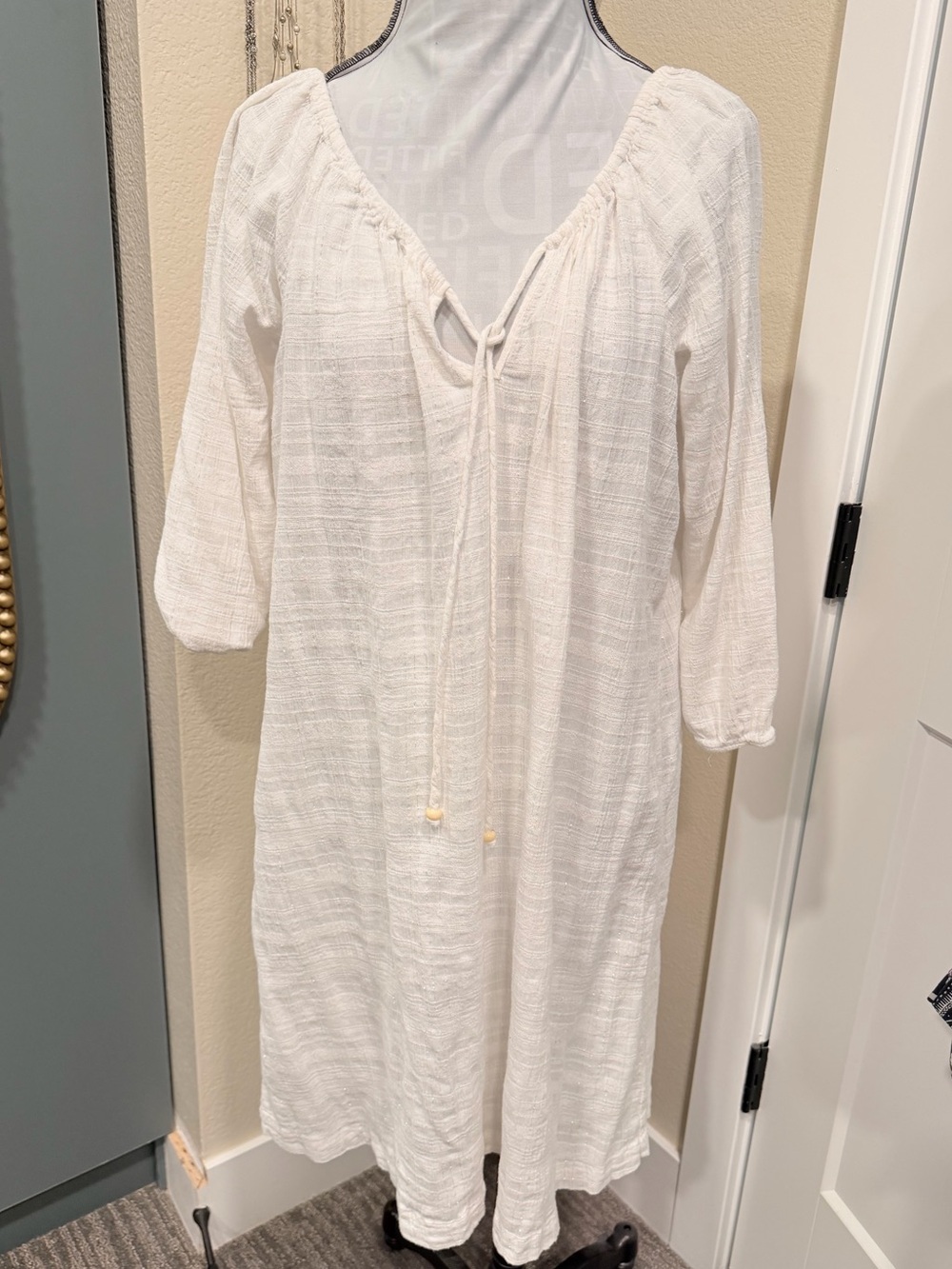 Anthropologie Mermaid white and silver caftan cover up medium